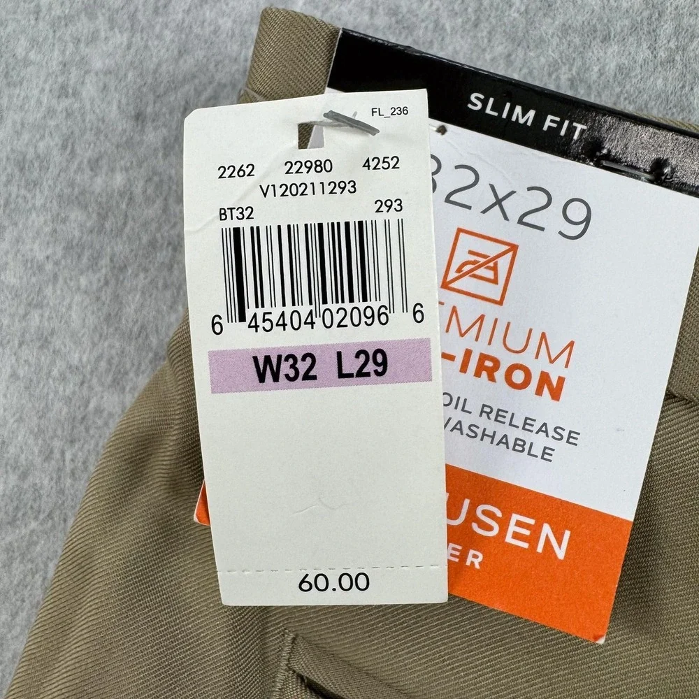Van Heusen Traveler Dress Pants Mens 32x29 Beige Non Iron Microfiber NEW $60